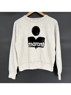 Isabel Marant Etoile Mobyli Sweatshirt Womens 34 XS Ecru Flocked Logo Pullover